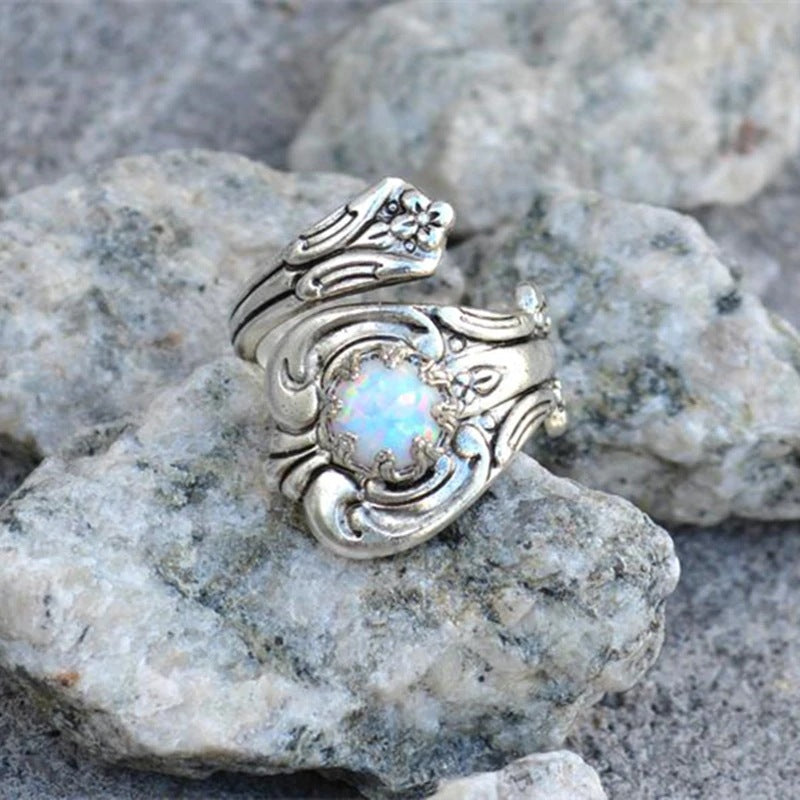 Wholesale Geometric alloy plating White Fire Opal Ring