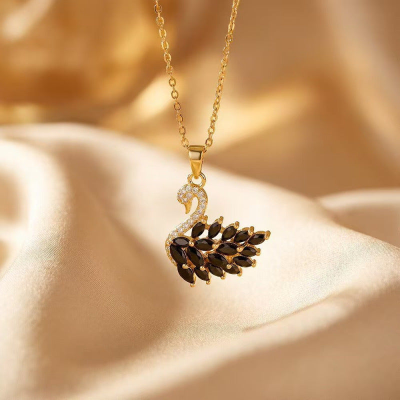 Wholesale Stylish Women S Crystal Swan Alloy Necklace Gold Tone Full Rhinestone Pendant Everyday Party Jewelry Accessory Gift