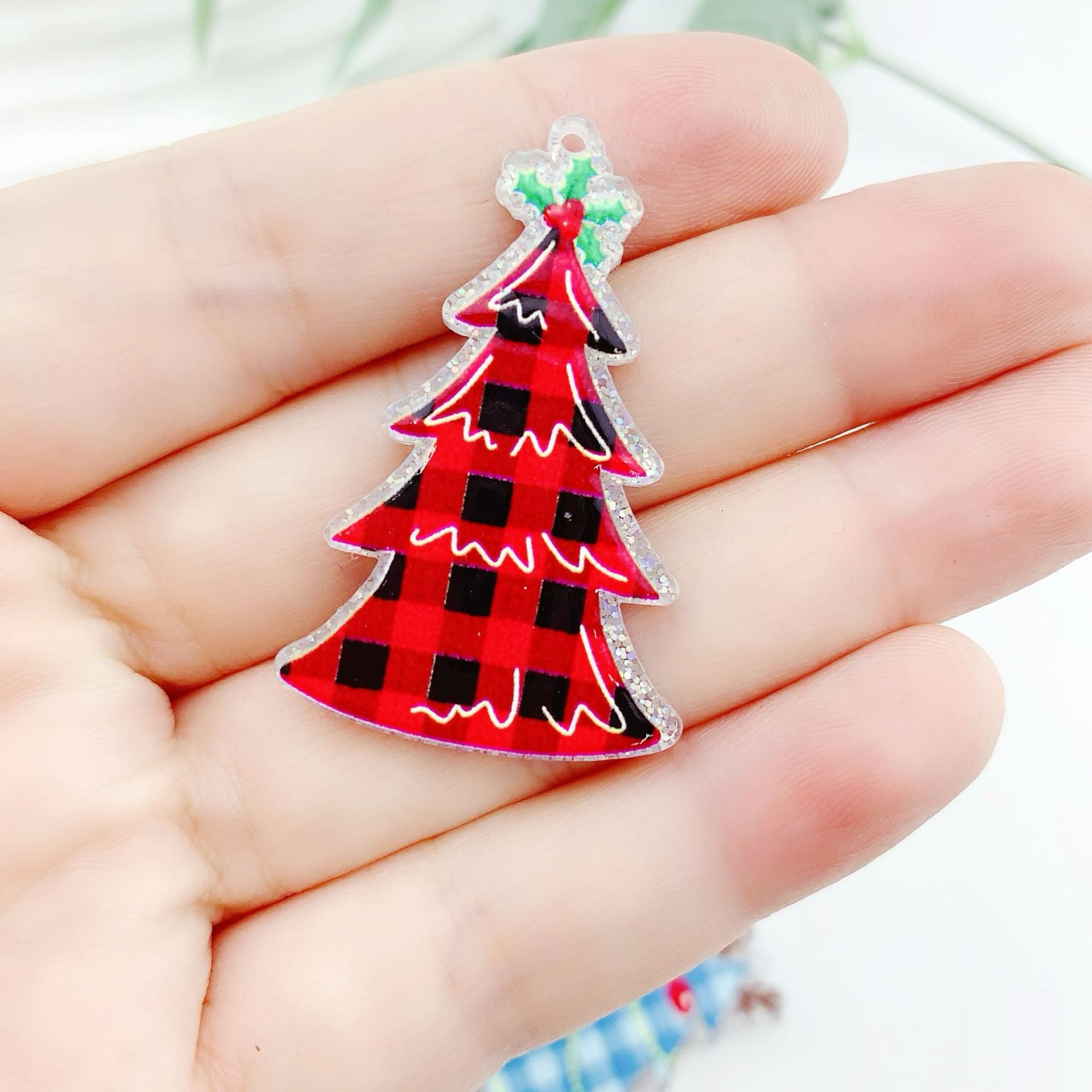 Wholesale 10pcs acrylic Christmas Plaid leopard print pendant