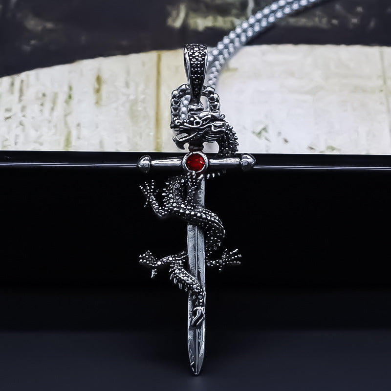 Wholesale Silver Electroplated Alloy Dragon Sword Pendant Necklace Chinese Style Unisex Fashion Jewelry Gift