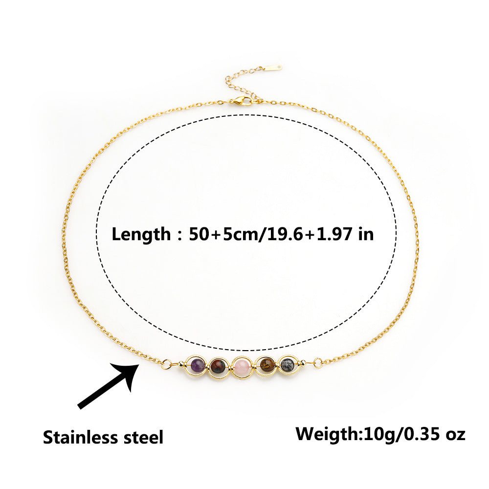 Wholesale Contion Stone Beaded Amethyst Tiger' s Eye Pea Pod Stainless Steel Clavicle Chain