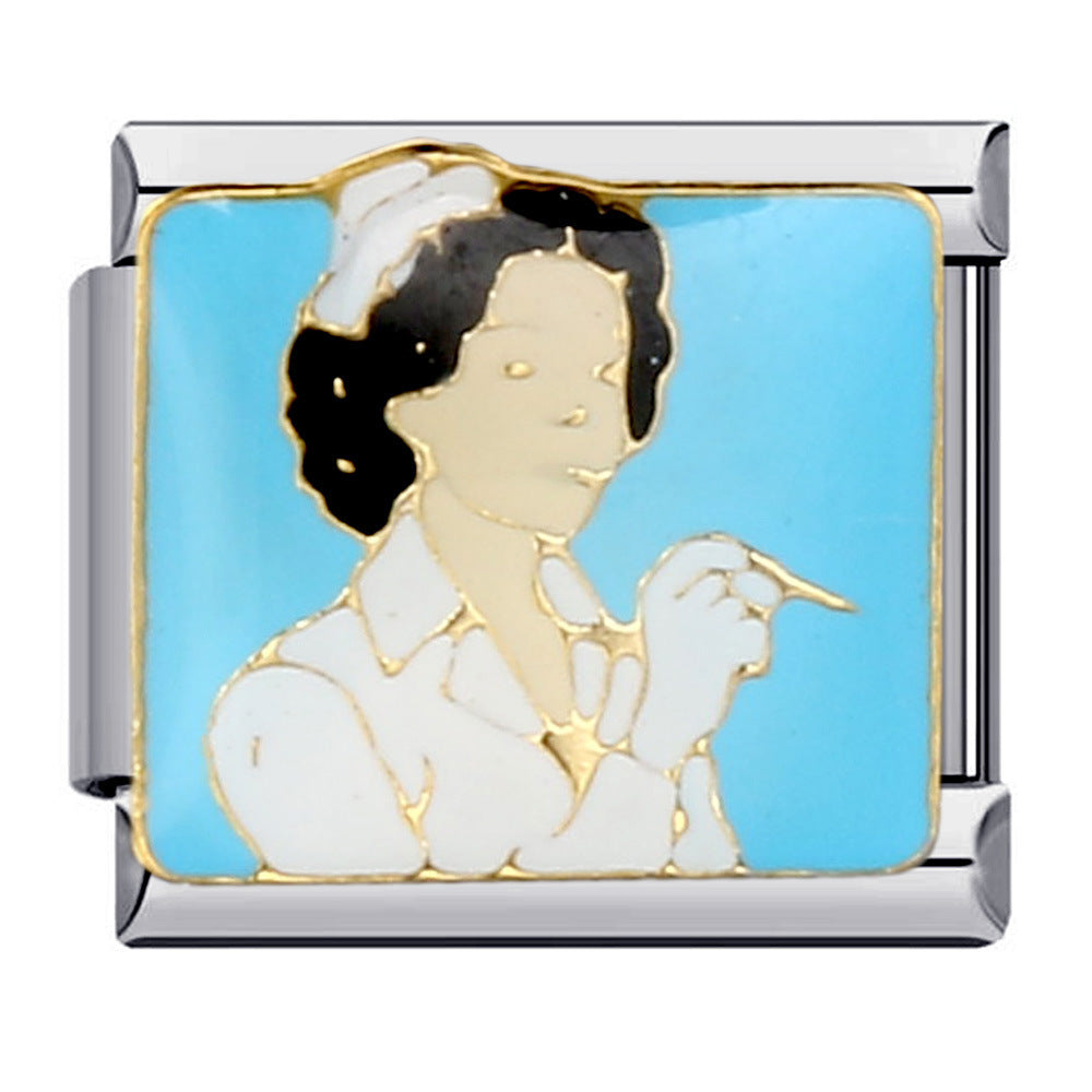 Modello di saldatura in acciaio al titanio all'ingrosso Bracciale con modulo italiano Charms a goccia d'olio placcato oro