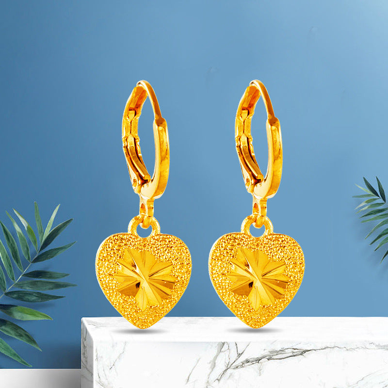 Wholesale gold plated real gold earrings heart earrings