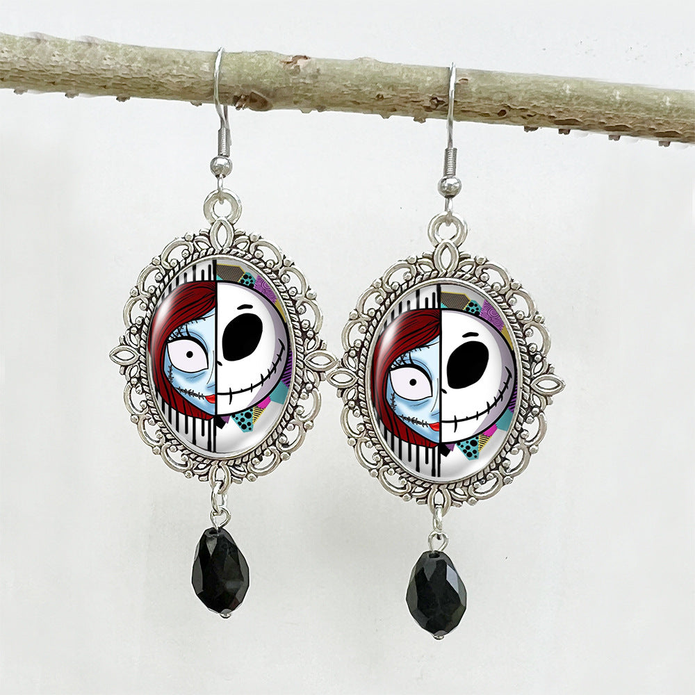 Wholesale Halloween Stainless Steel Ear Hook Oval Lace Metal Earrings ACCVIP-ES-XiangLian004