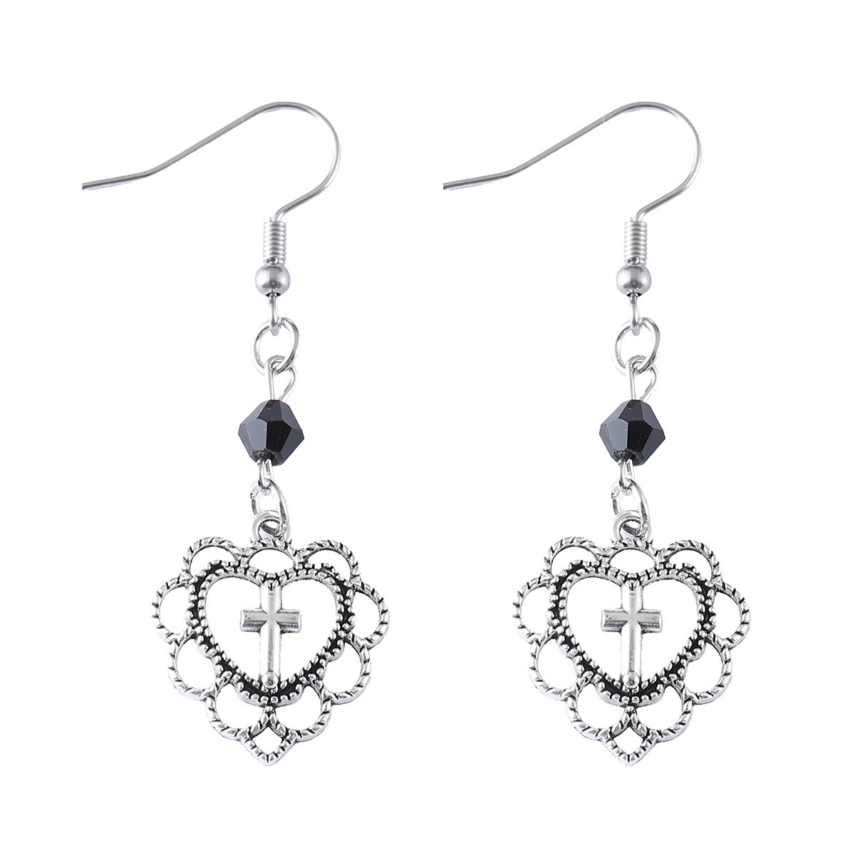 Wholesale  Gothic Punk silver Hollow Cross Pendant Earrings