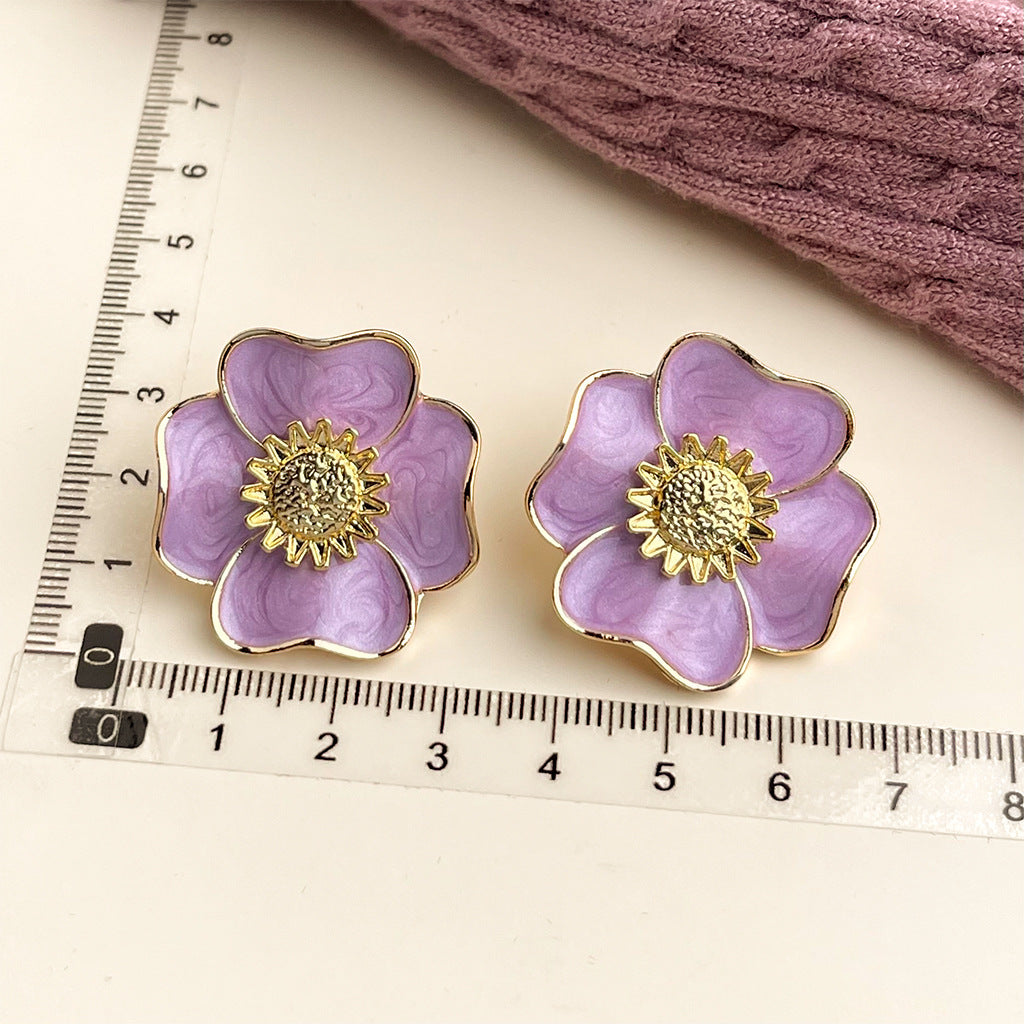 Wholesale French retro Vintage purple oil-drop flower earrings