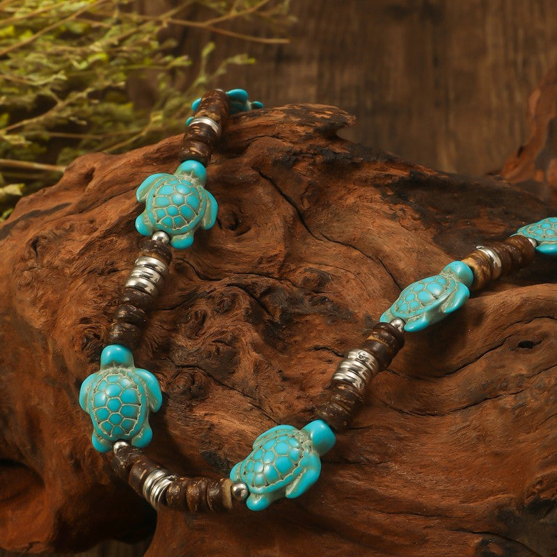 Wholesale Vintage Turquoise Turtle Coconut Shell Wood Beads Handmade Beaded Necklace ACC-NE-JunJie001