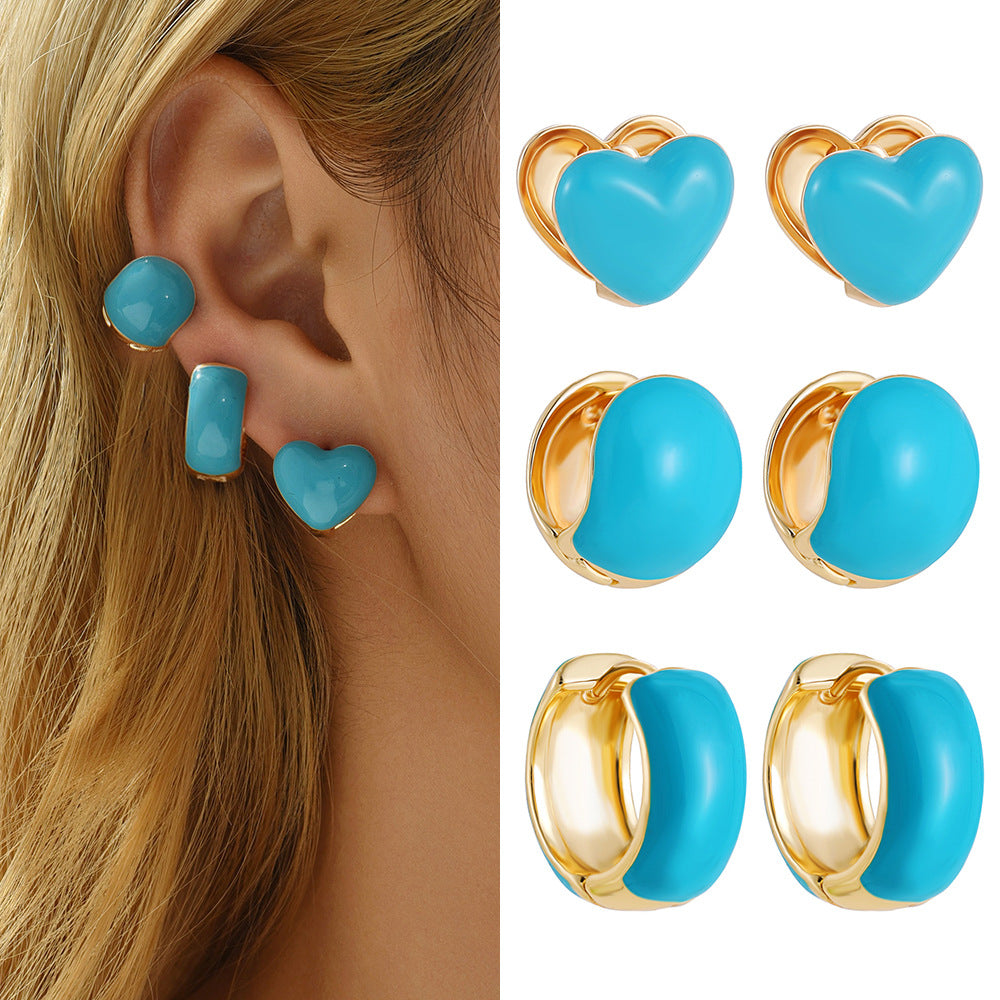 Wholesale  drop oil enamel candy-colored earrings double-sided color love ear buckle