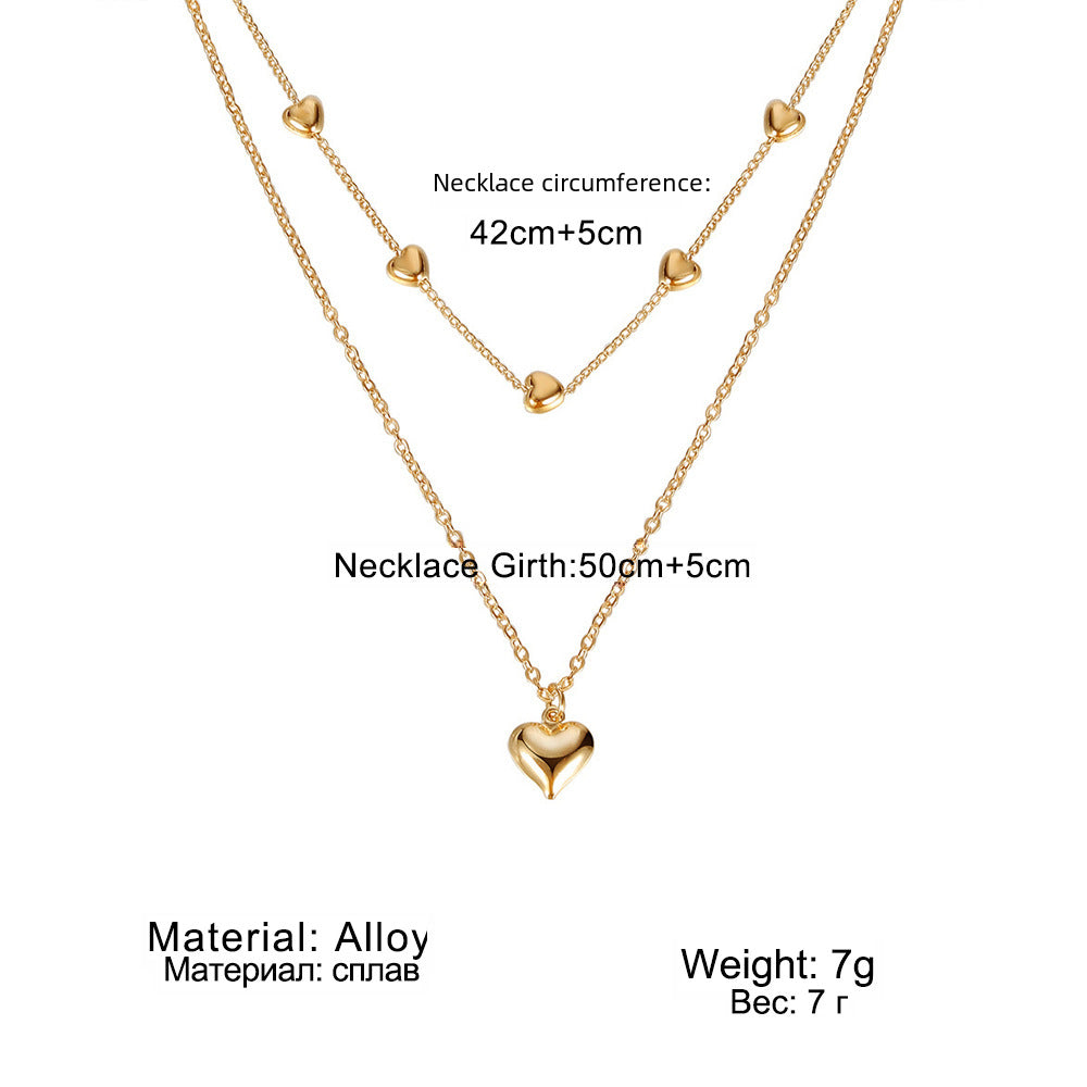 Wholesale double-layer mixed color hip-hop clavicle chain love clavicle chain necklace