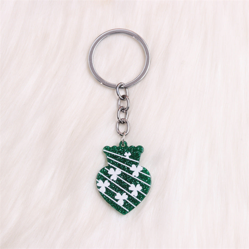 Wholesale St.Patrick Fine Flash Clover Acrylic  Creative Hollow Water Drop Hanging Jewelry Keychain