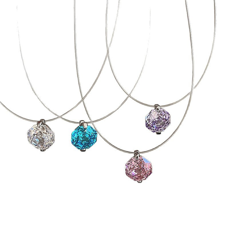 Wholesale Minimalist Style Crystal Zircon Pearl Pendant Fish Line Necklace Women' s Accessible Luxury Versatile Elegant Trendyy Neck Chain Clavicle Chain