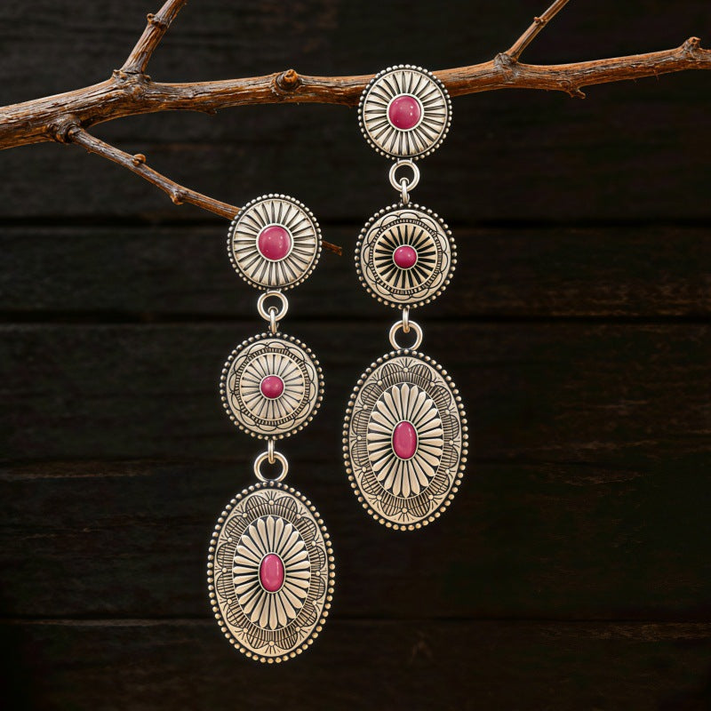 Wholesale Alloy Ancient Silver Long Drop Earrings Retro Western Ethnic Style Jewelry Accessory for Everyday Wear