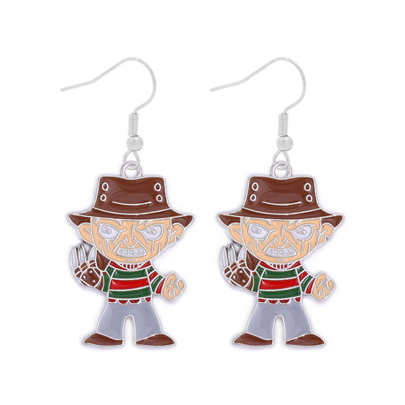 Wholesale Halloween Alloy Oil Drop Horror Pirate Skull Pumpkin Earrings ACC-ES-BinLi008