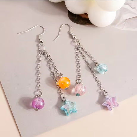 Wholesale  colorful beads earrings colorful gravel long tassel earrings