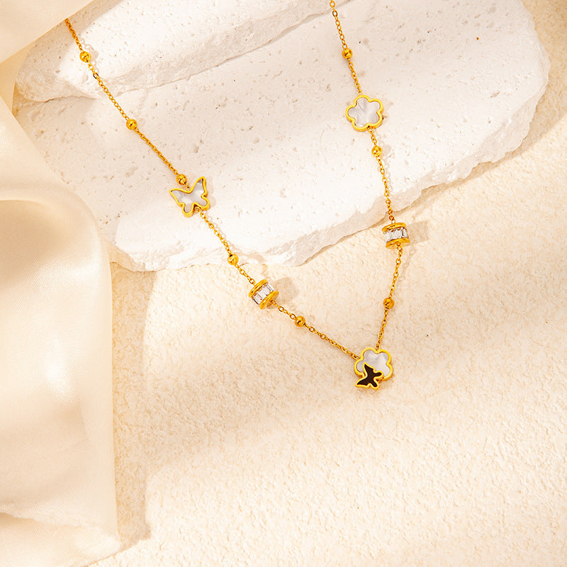 Wholesale Titanium Steel Waist White Stone Butterfly Clavicle Necklaces ACC-NE-BangJie001