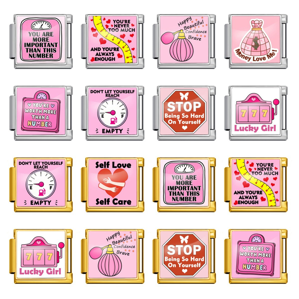 Wholesale Stainless Steel Square Pink Pattern DIY Patchwork Bracelet Fashion Jewelry Gift