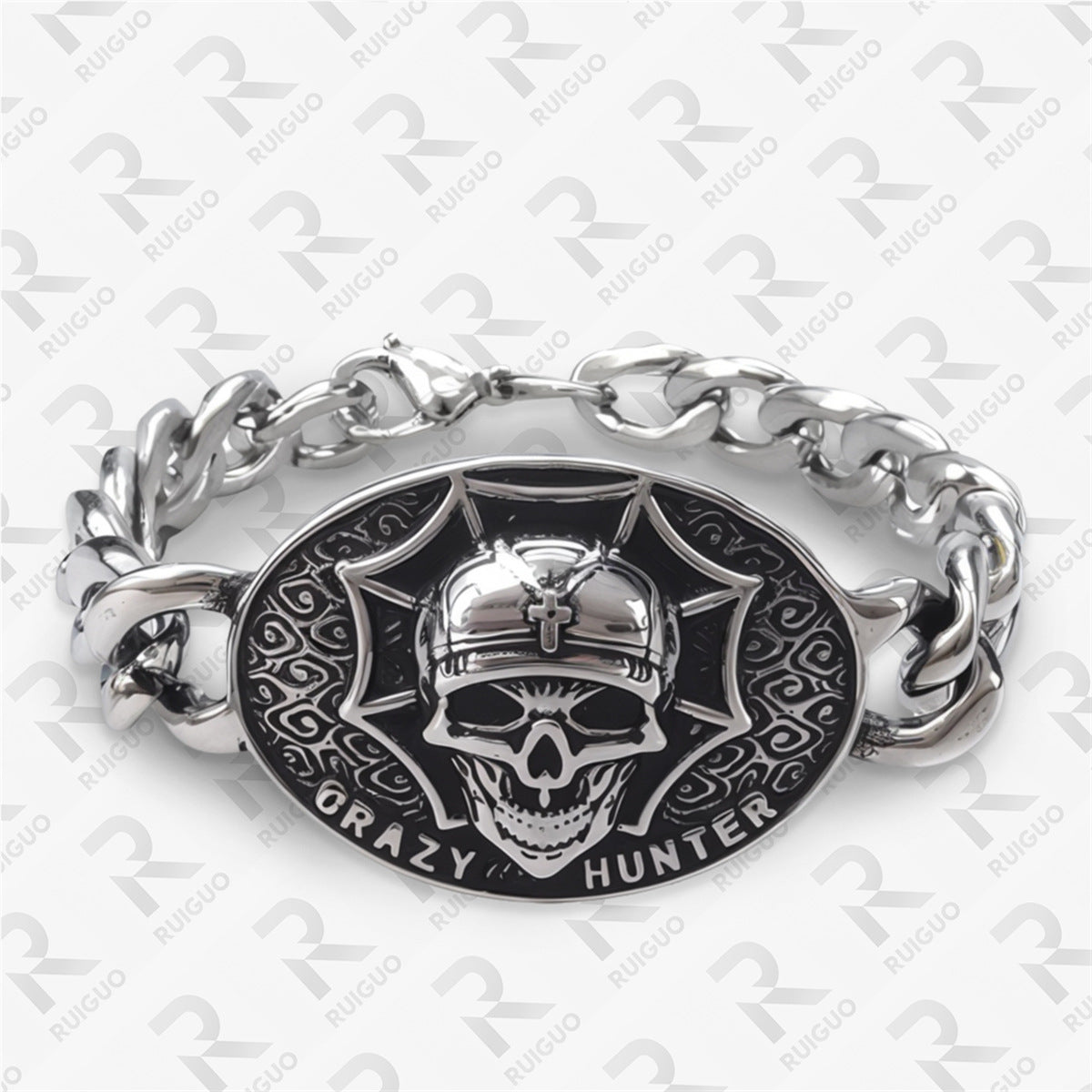 Wholesale Retro Five-pointed Star Flower Stainless Steel Cuban Punk Bracelet ACC-BT-Ruig001