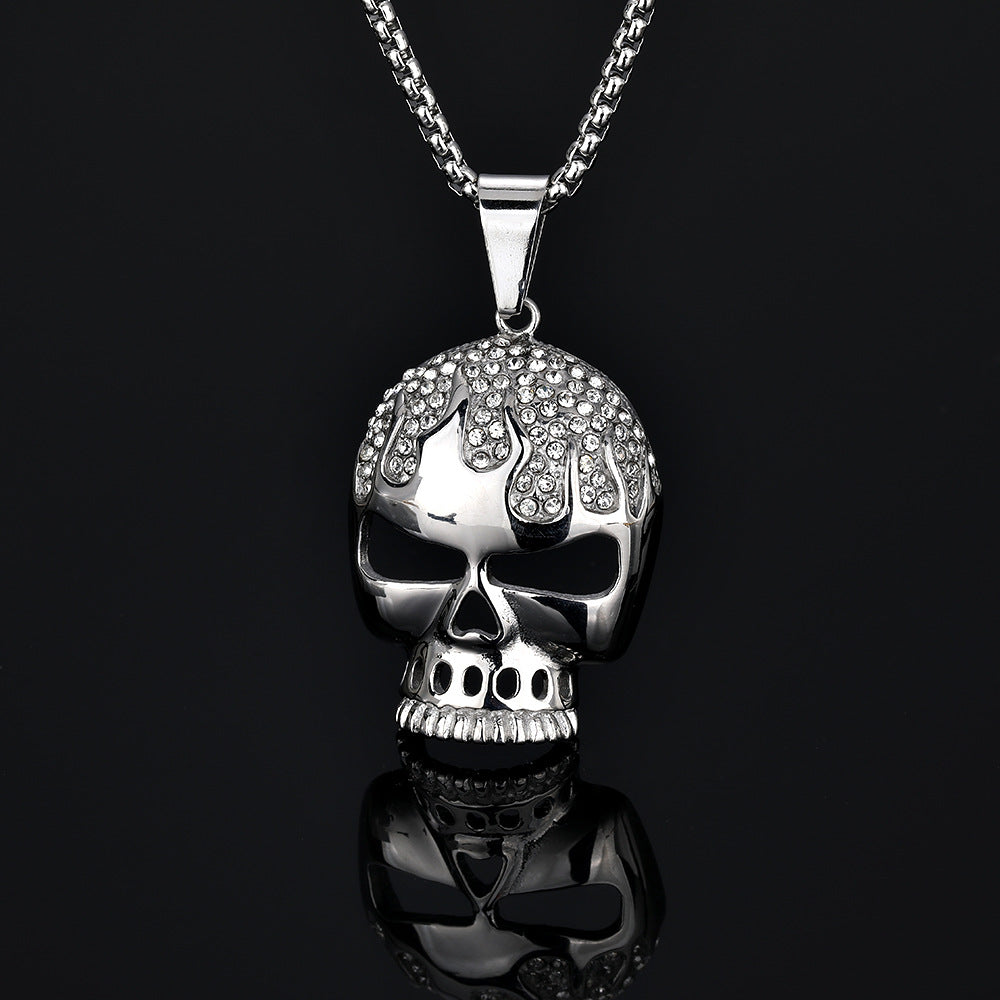 Wholesale street style fire shadow skull titanium steel gold plated necklaces