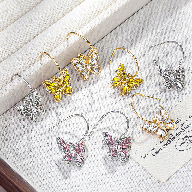 Wholesale Light Luxury Diamond Hollow Butterfly Earrings ACC-ES-RuLong013