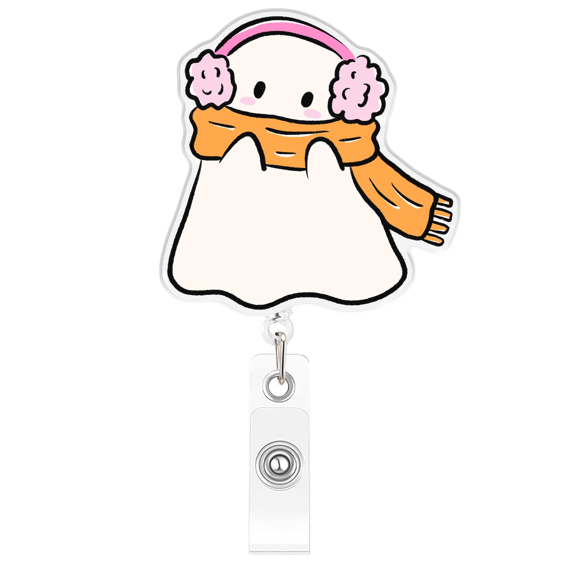 Wholesale  Ghost Cute Cartoon Acrylic Easy-Pull Buckle Retractable ID Card Holder Able Office Badge Decoration