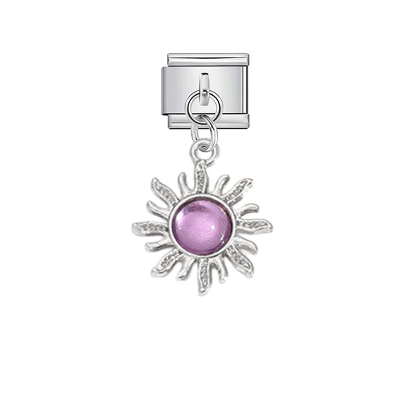 Wholesale Pink Crystal Flower Moon Pendant Charm for DIY Bracelet Watch - Stylish Jewelry Accessory for Women