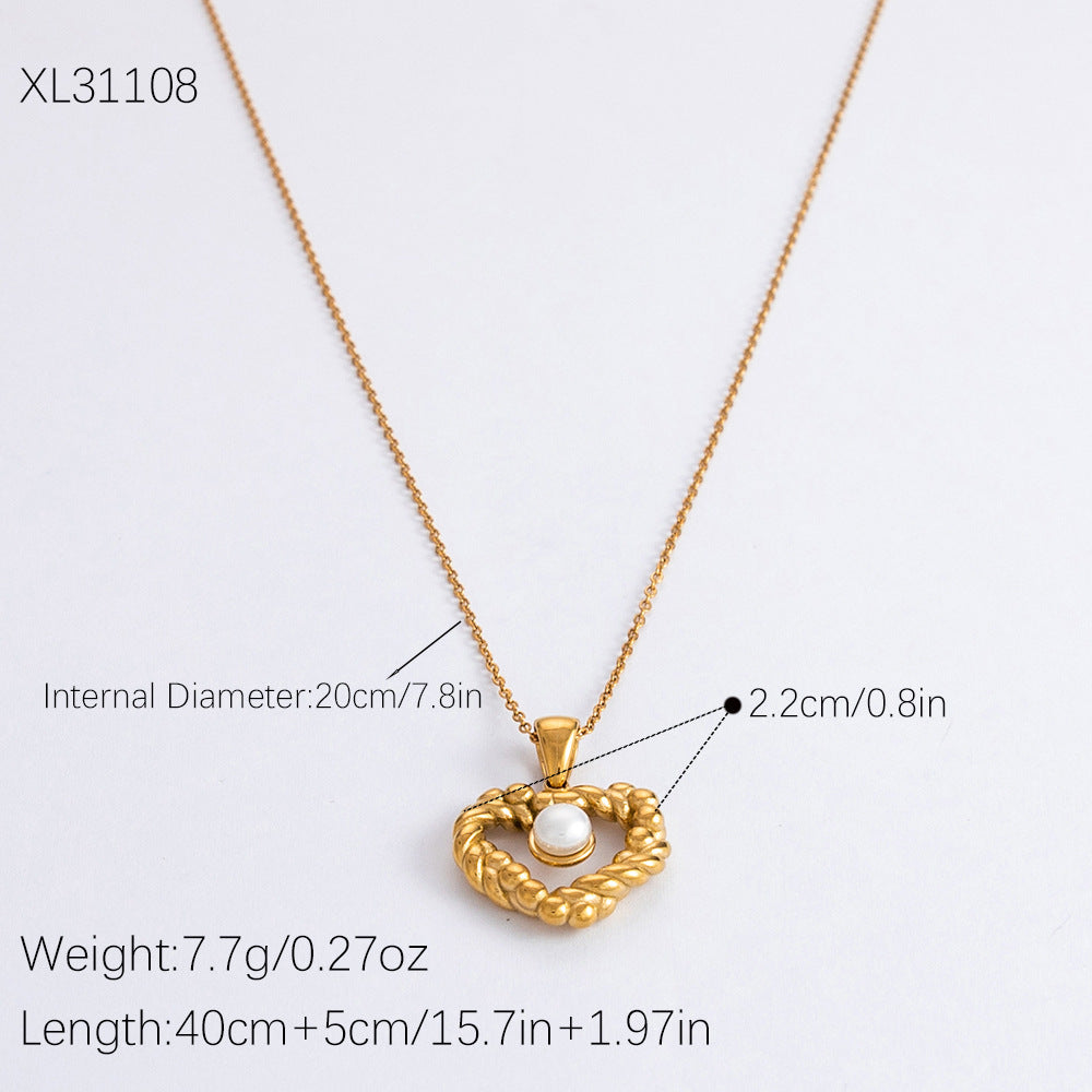 Wholesale Vintage Diamond Heart Shape Freshwater Pearl Stainless Steel Choker Necklaces ACC-NE-YuHui012