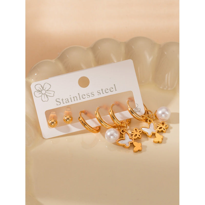 Wholesale Stainless Steel Love Five-pointed Star Butterfly Earring Set ACC-ES-BangJie006