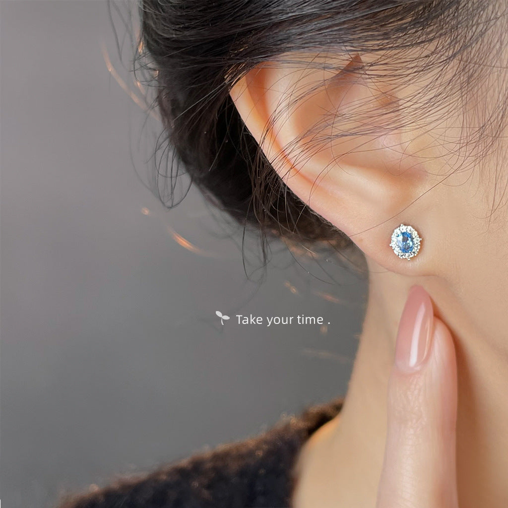 Wholesale Aquamarine zircon 925 silver needle  earrings