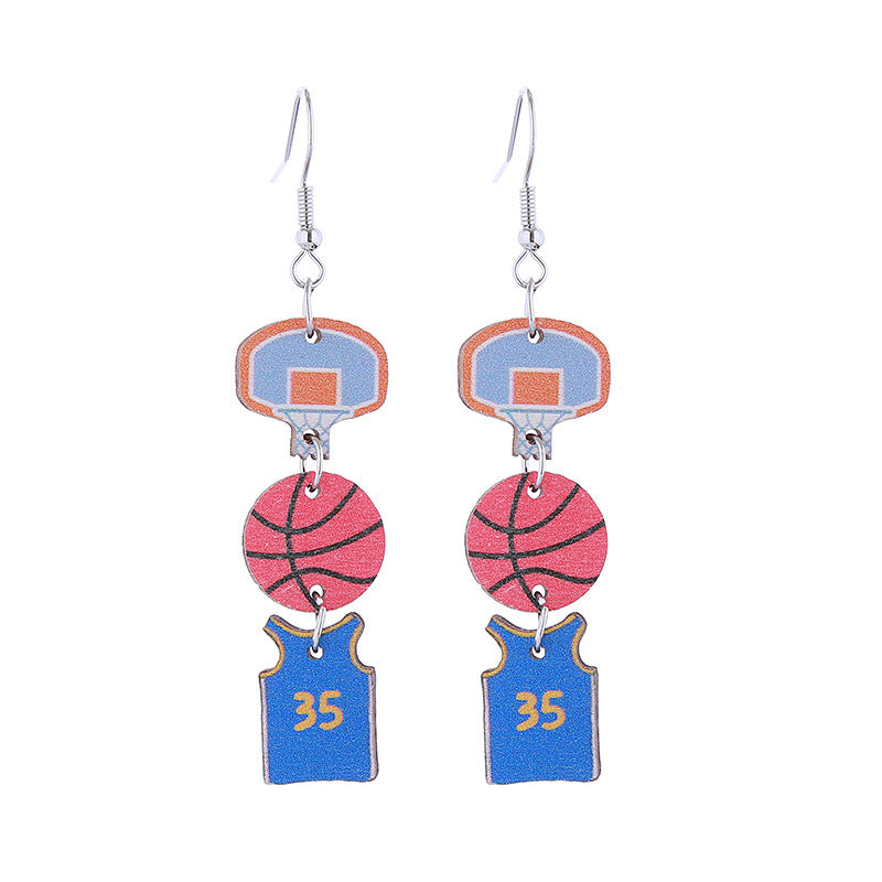 Wholesale Sports Style Baseball Rugby Basketball Soccer Long Wooden Earrings