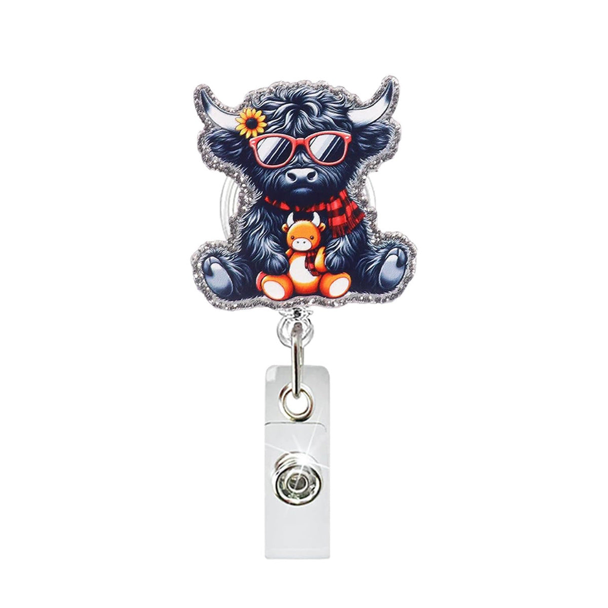 Wholesale retractable buckle name tag  acrylic cow Badge Reels