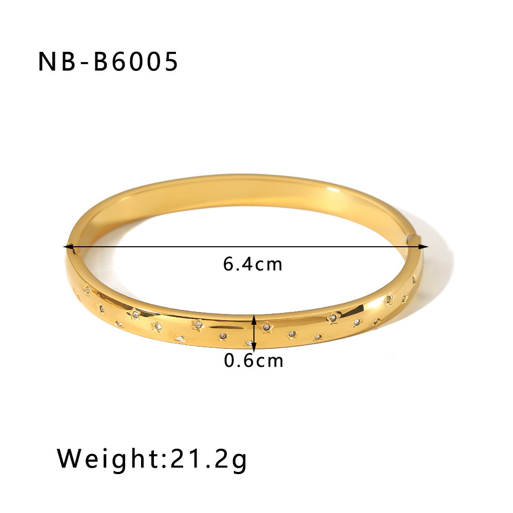 Wholesale Zircon Bracelet Numbers Rhombus Pattern Five-pointed Star Stainless Steel Gold-plated Bracelet ACC-BT-Xiny012