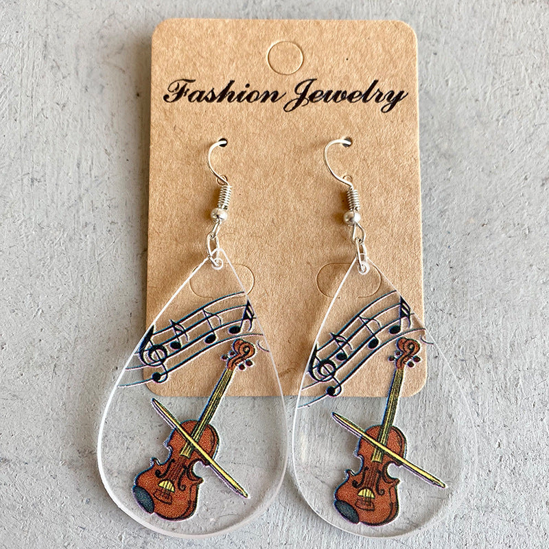 Wholesale 2 Pairs/pack Rocket Microscope Violin Teacher Gift Drop Shaped Acrylic Earrings Teacher's Day ACC-ES-HY017