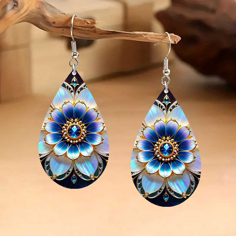 Wholesale  three-dimensional flower print teardrop pendant earrings