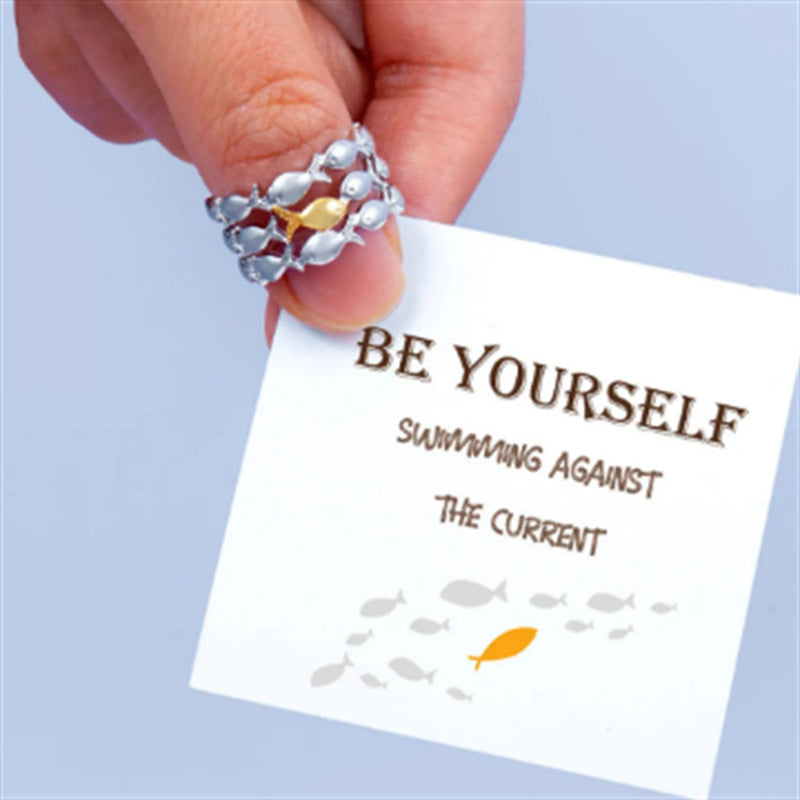 Wholesale Trendy Two Tone Mesh Fish Adjustable Open Ring Vintage Style Jewelry Accessory For Everyday Wear And Gift