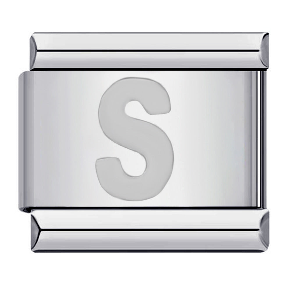 Wholesale Italian Charm Bracelet 9mm DIY Splicing Removable Silver Concave Letters Stainless Steel Composable Bracelet