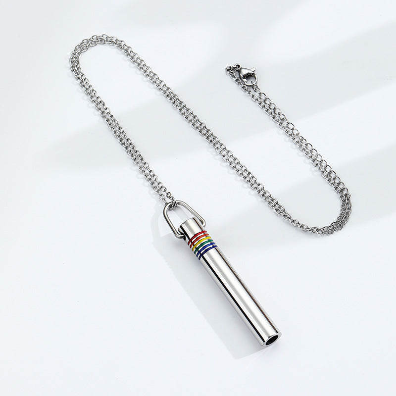 Wholesale Rainbow Yoga Meditation Stress Relief Whistle Stainless Steel Necklace ACC-NE-QinShi003