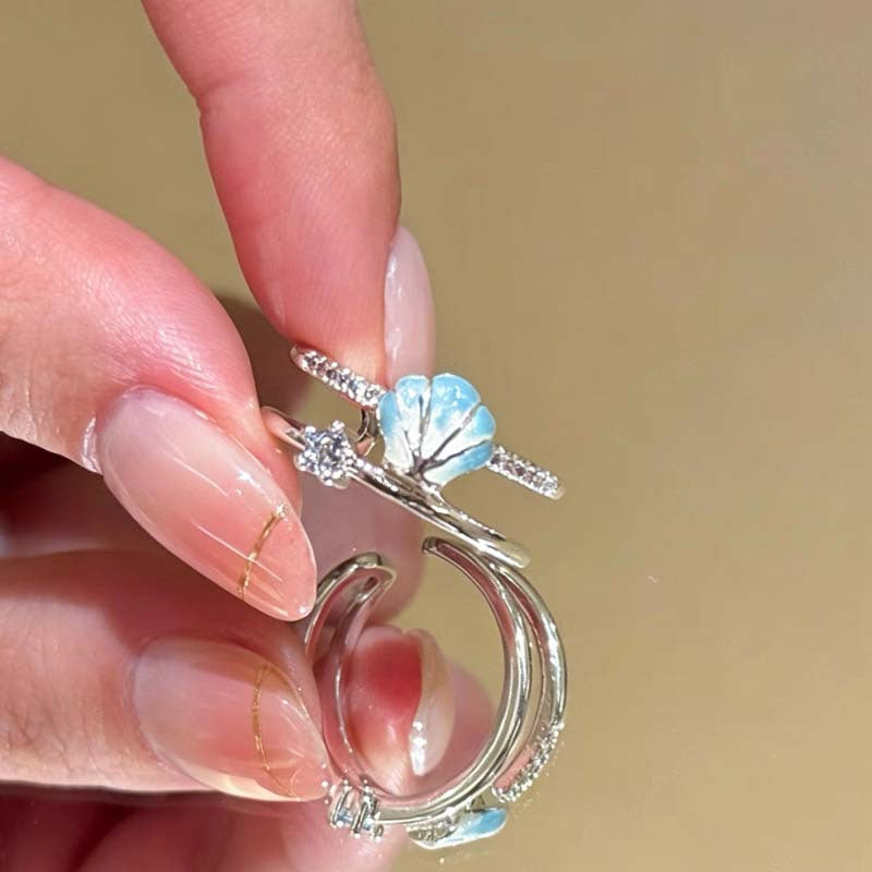 Wholesale Stylish Blue Starfish Shell Open Ring For Women Seaside Vacation Adjustable Size Zinc Alloy Jewelry Gift