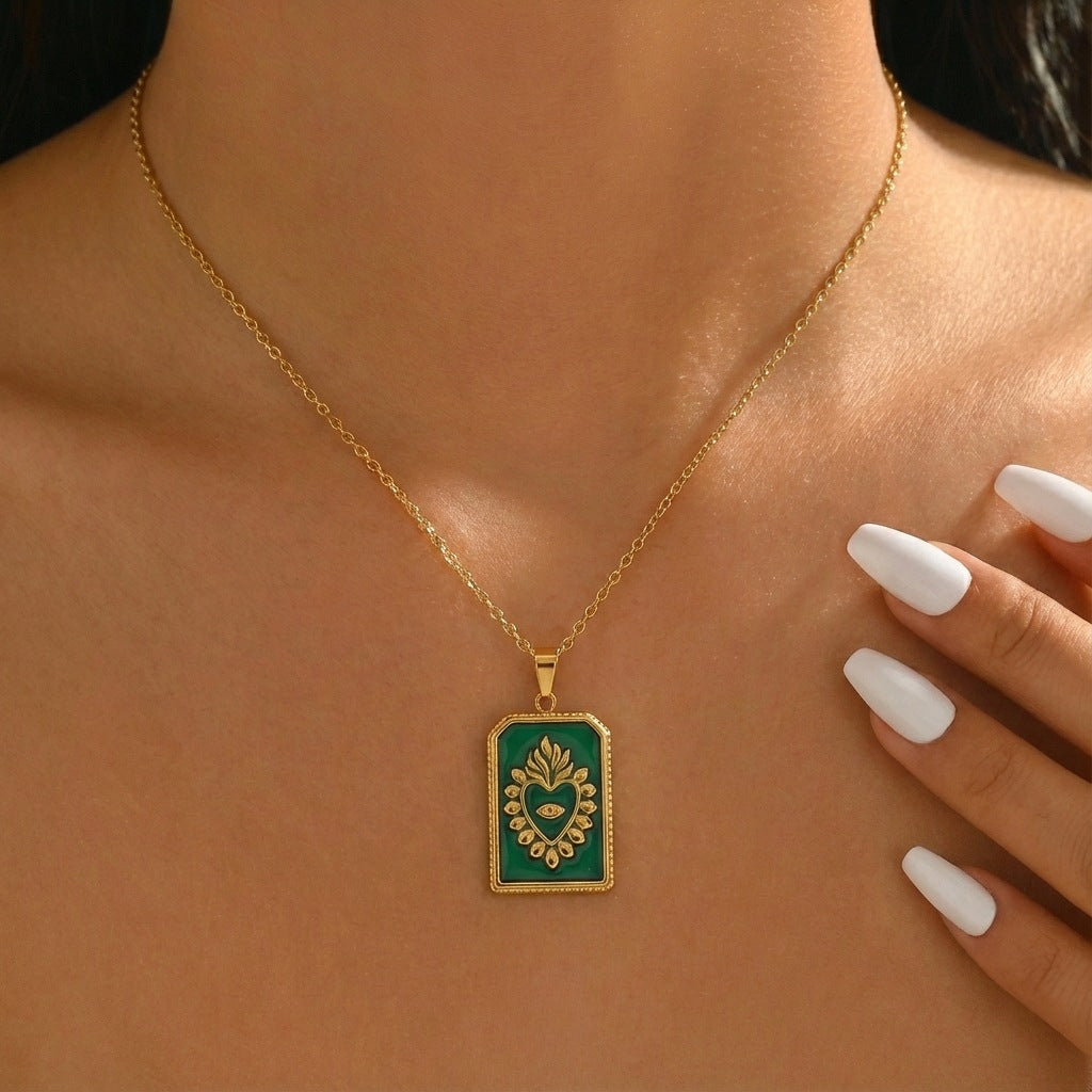 Wholesale stainless steel tarot deck dripping oil  heart-shaped necklace