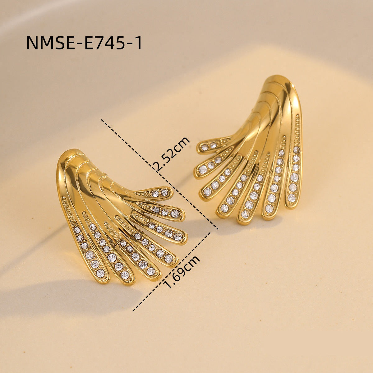 Wholesale exaggerated stainless steel irregular wings micro-inlaid zircon earrings