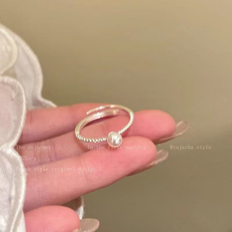 Wholesale Alloy Pearl Beaded Adjustable Bow Ring For Women Trendy Jewelry Accessory