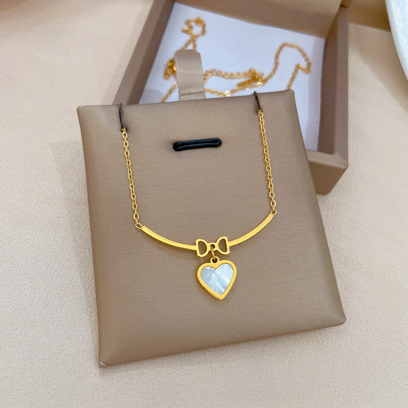 Wholesale Titanium Steel Bow Heart Clavicle Necklace ACC-NE-LiGe016