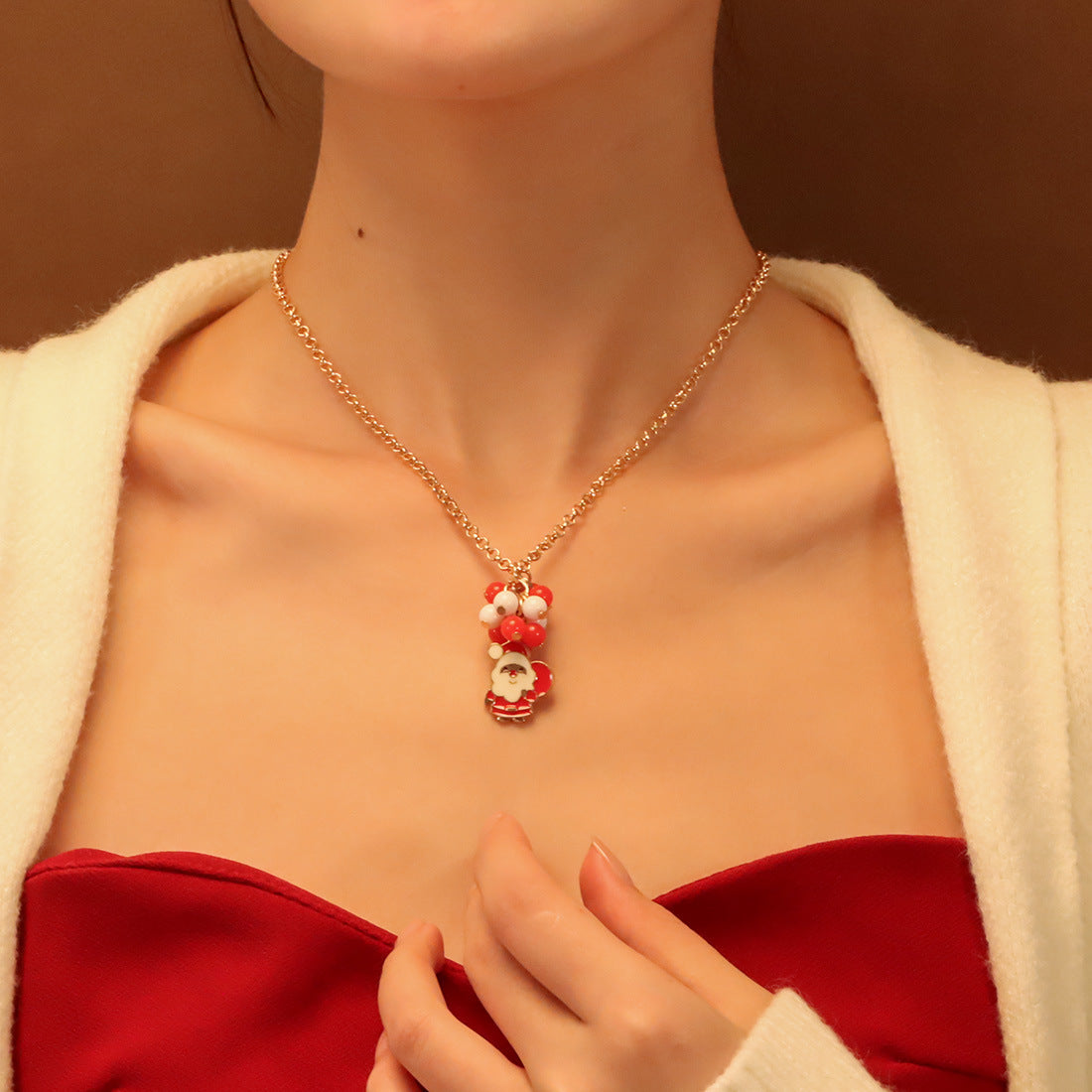 Wholesale Christmas Necklace  Chain Red Green White Beaded Necklaces