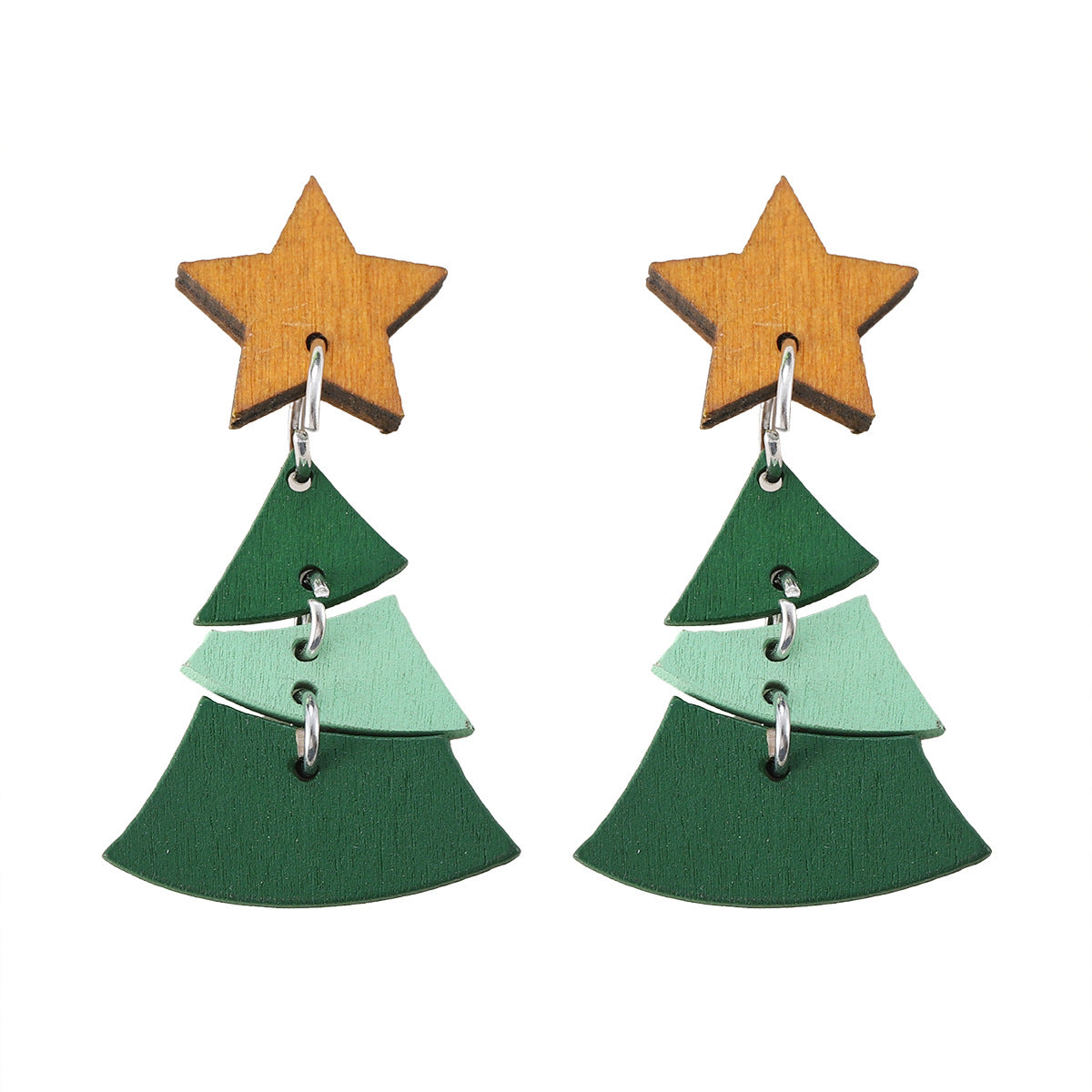 Wholesale Christmas star Christmas tree wooden double-sided pendant earrings
