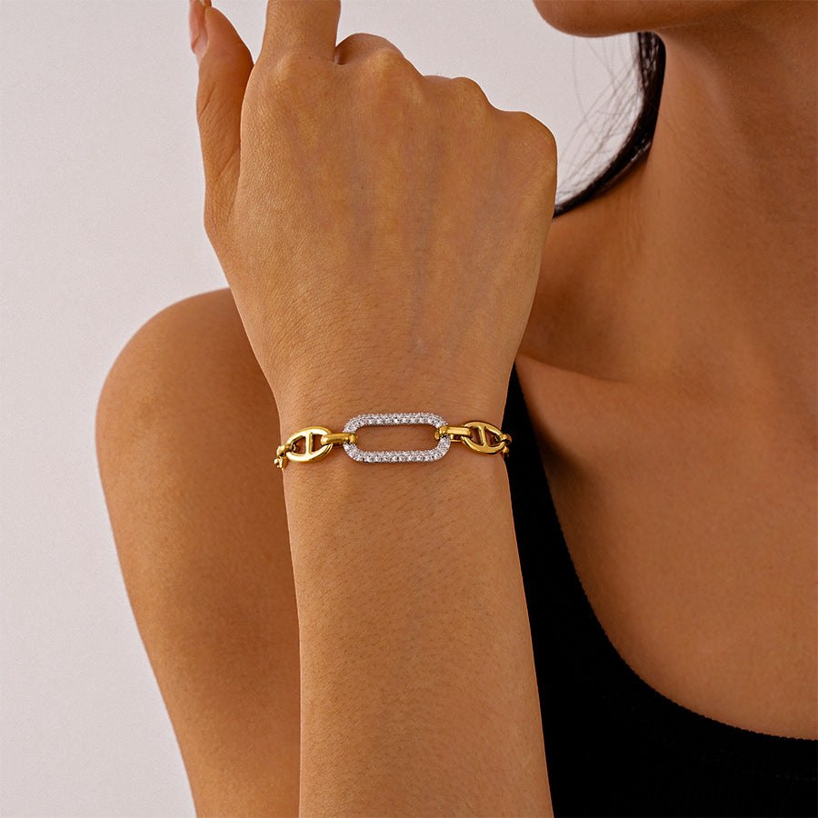 Wholesale  titanium steel metal feeling oval chain bracelet