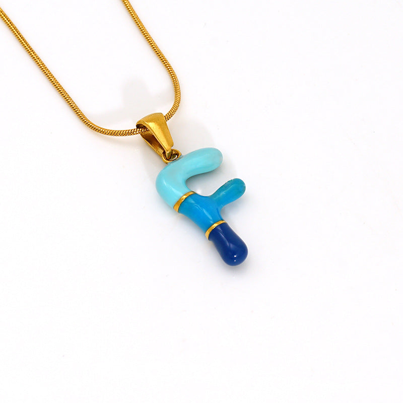 Wholesale Titanium steel oil drop 26 English letter necklace