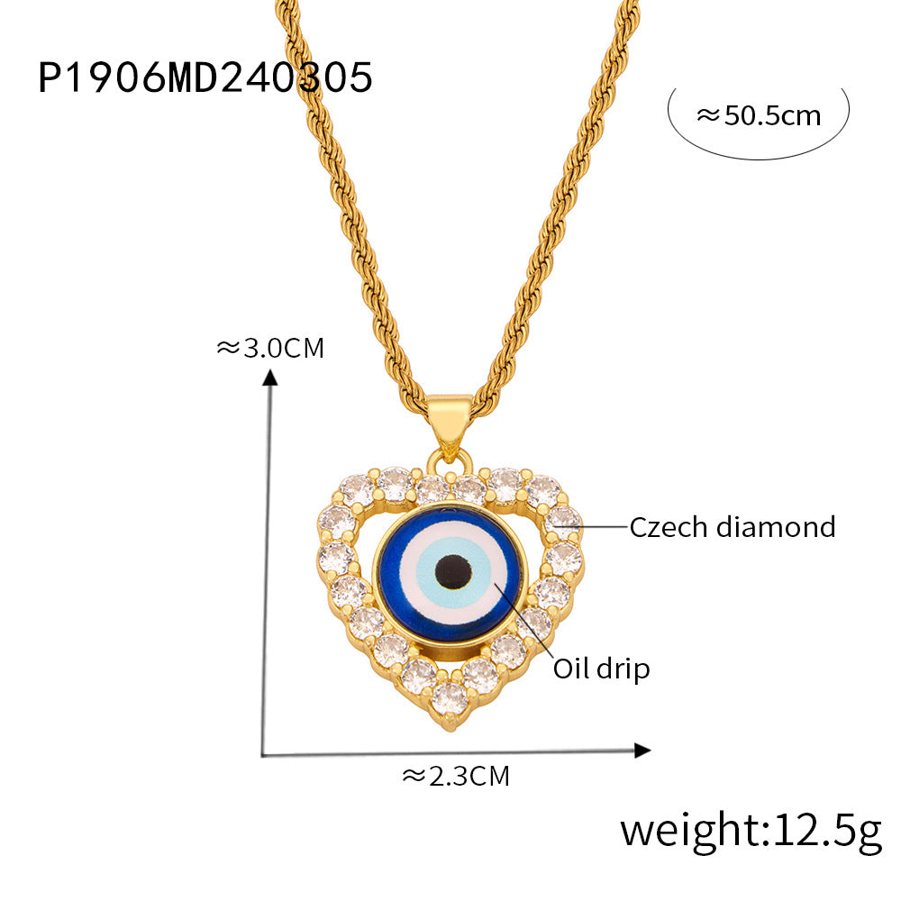 Wholesale Vintage Evil Eye Titanium Steel Gold Plated Diamond Hollow Pendant Necklace ACC-NE-MiLi006