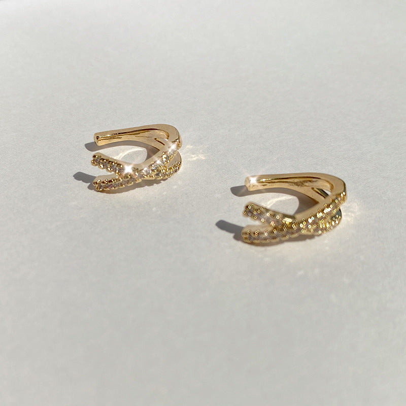 Wholesale Korean Fairy Stacked Micro-Inlaid Zircon Clip-On Earrings,  Copper Electroplated Jewelry Accessory