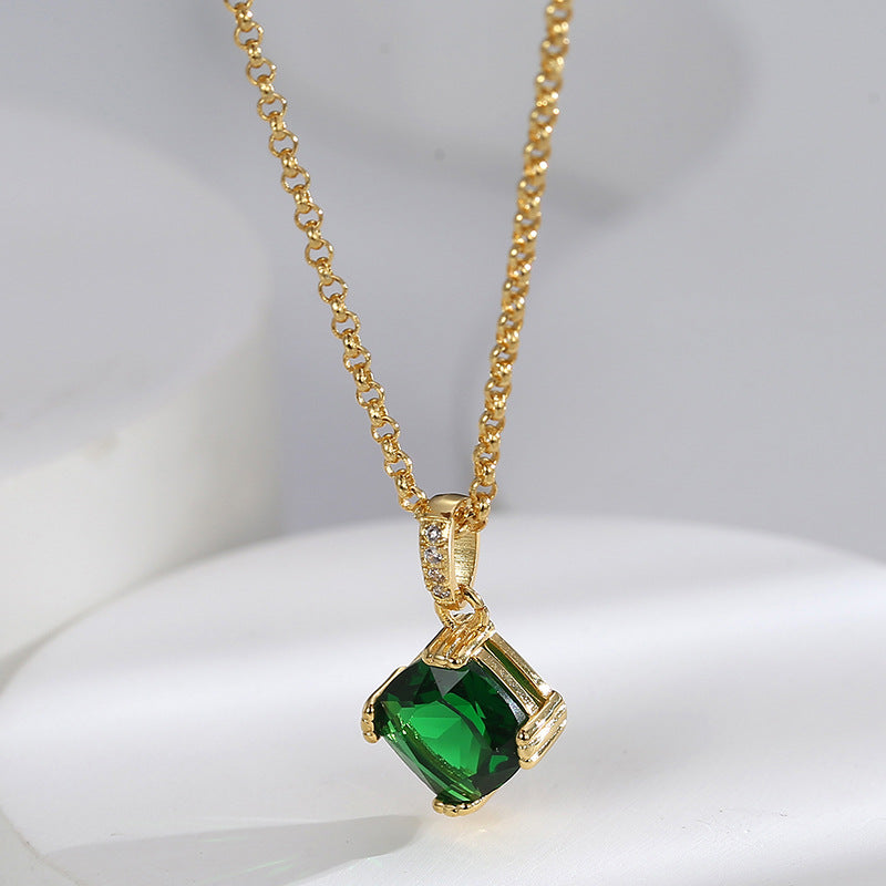 Wholesale Luxury Geometric Square Green Zirconia Necklace