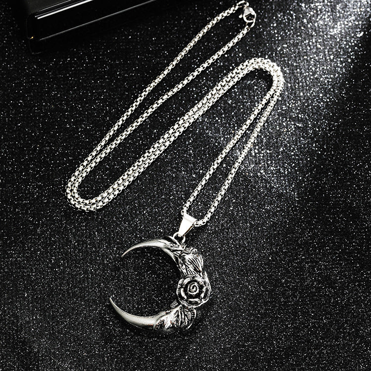 Wholesale Titanium Steel Dark Style Rose Moon Alloy Pendant Necklace