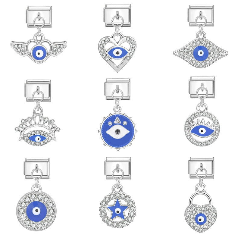 Bracelet de charme italien en gros 9 mm DIY Esplicing Blue Eyes Bracelet composable en acier inoxydable